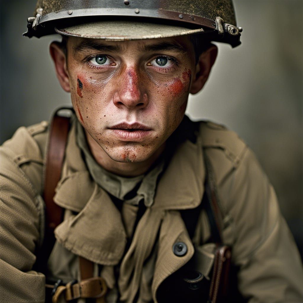 Worn WWI Soldier: Close-Up Portrait