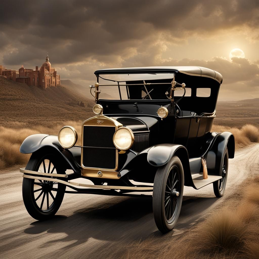 Model T Ford with Woman: Matte Painting