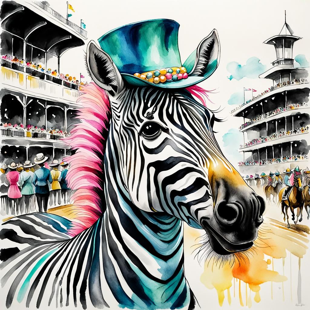 Zebra at the Derby in Watercolor Style