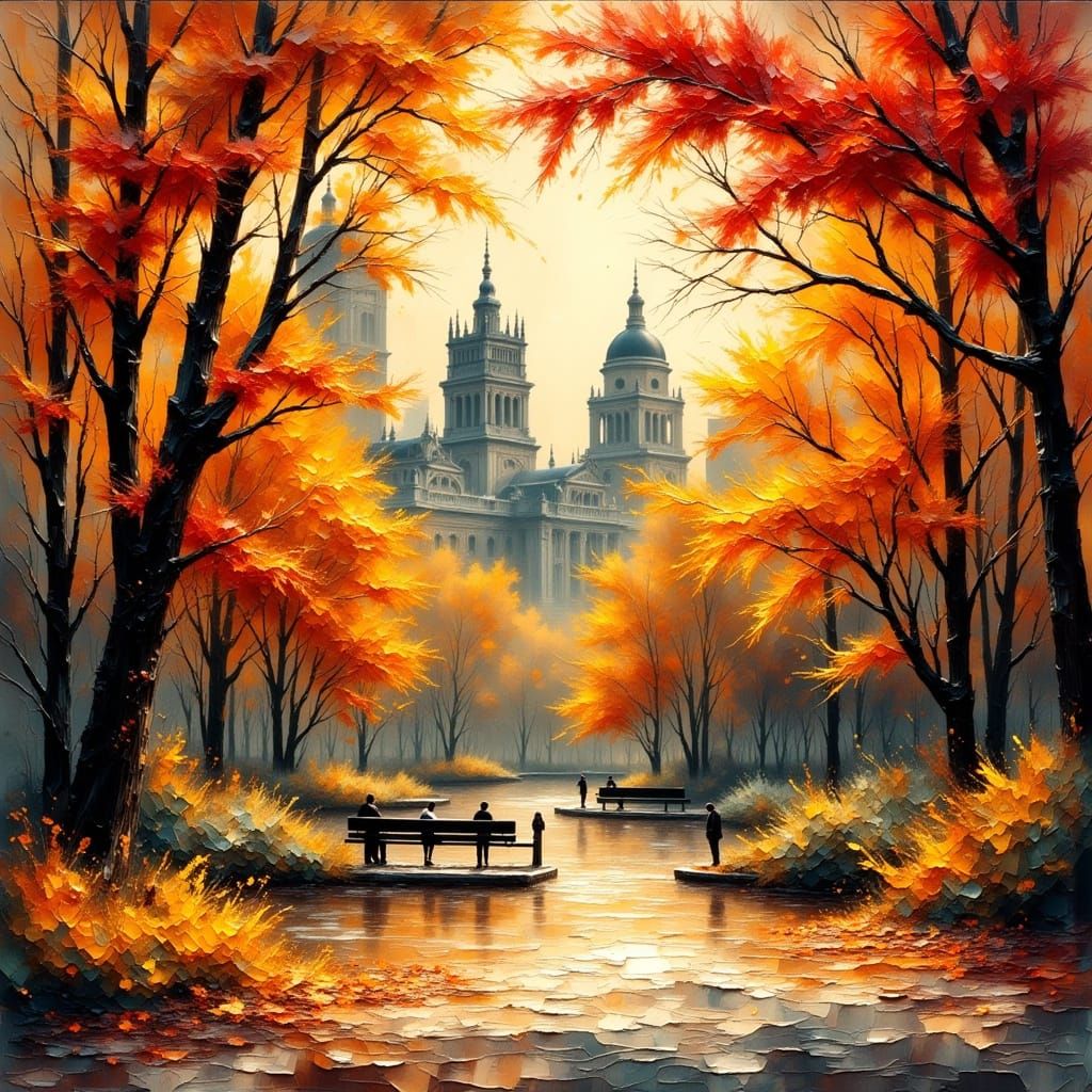 Autumn in New York Impasto Oil Painting