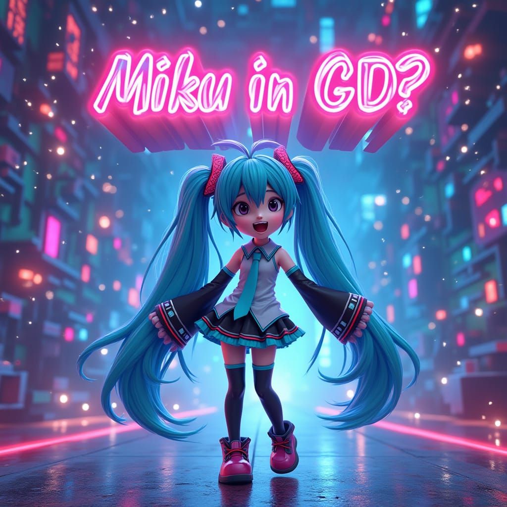 Hatsune Miku in Neon Geometry Dash Fantasy