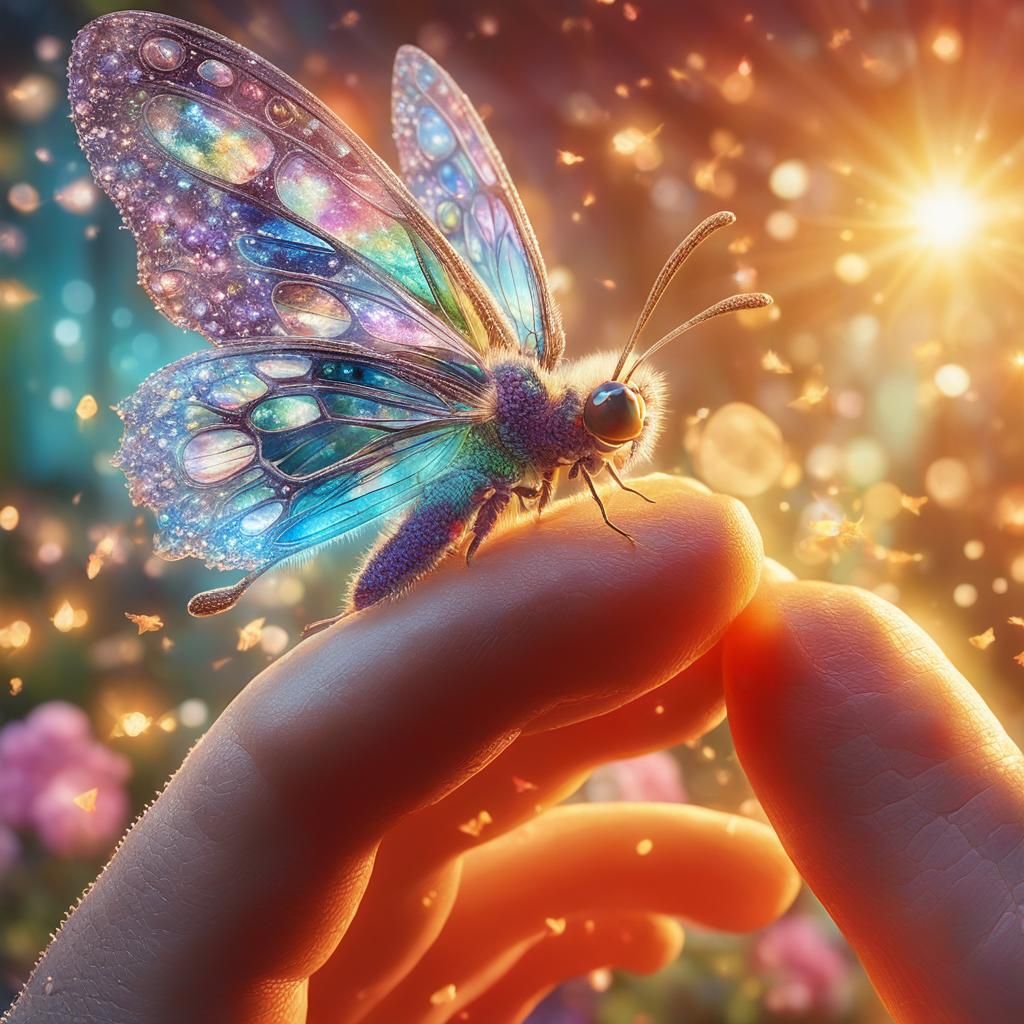 Crystalline Butterfly on Baby Crocodile Nose