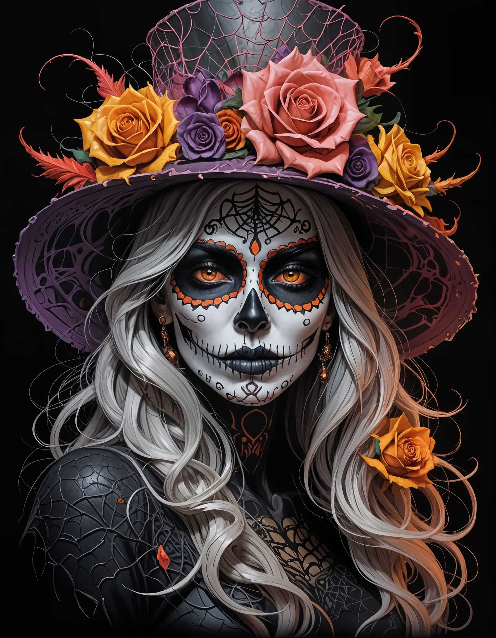 Calavera Portrait with Vibrant Impasto Style