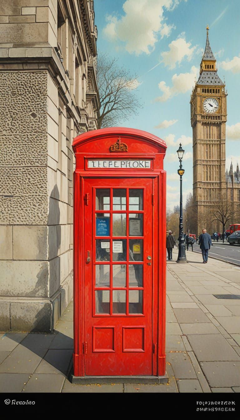 London Call Box: Moebius-Inspired Surrealism in Pastel