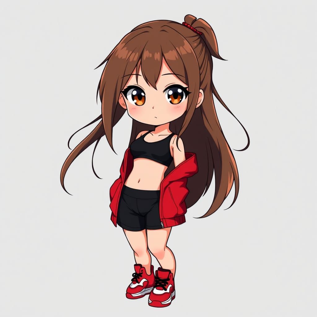 Chibi Woman in Red Jacket, Studio Trigger Style