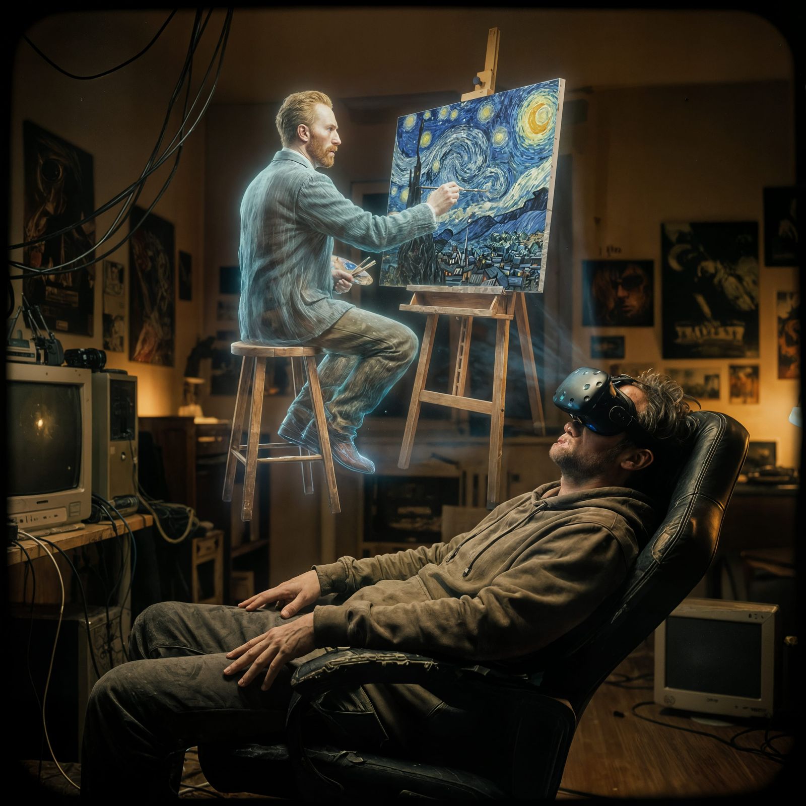 Holographic Van Gogh Paints Starry Night Above Gamer