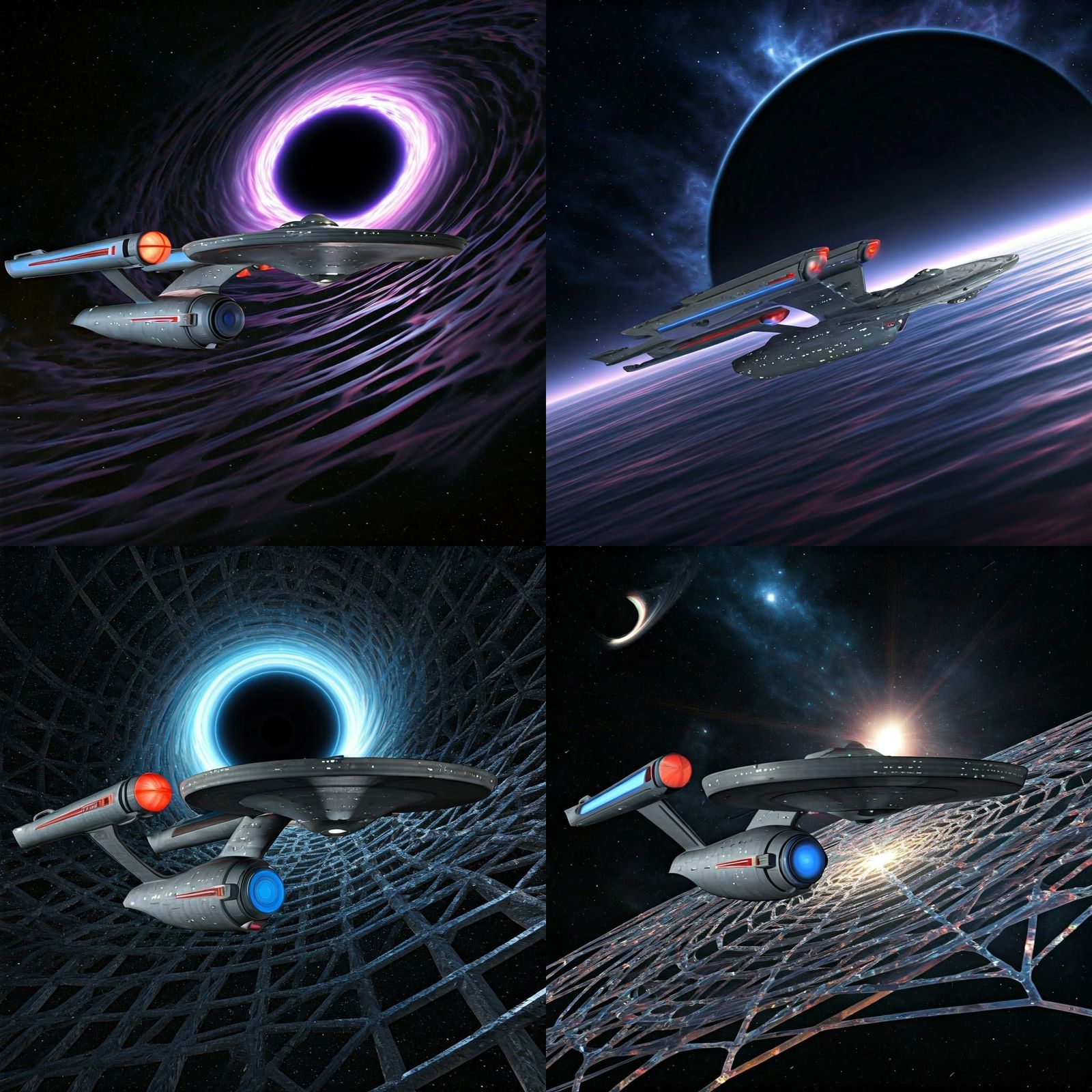USS Excelsior in Cosmic Vortex near Black Hole