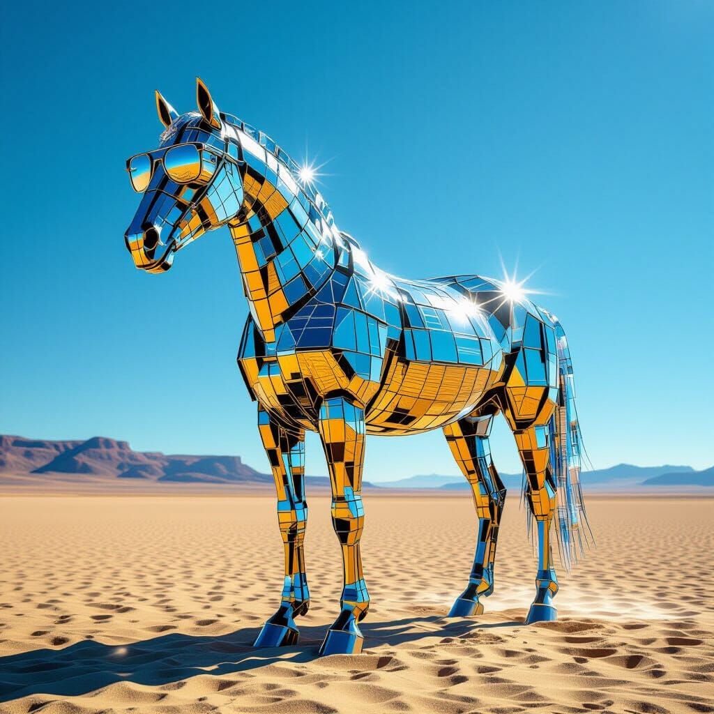 Eyeglasses Horse Shimmers in Vast Desert Landscape