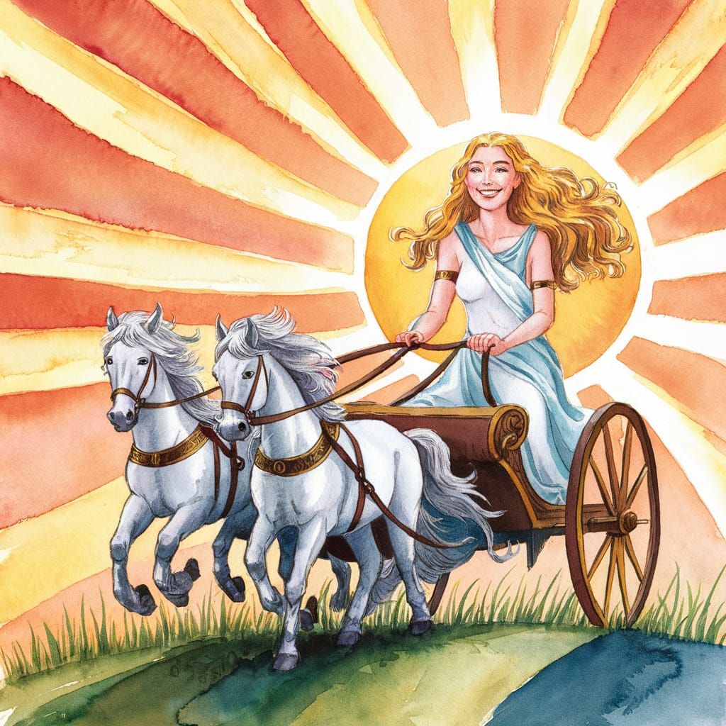 Norse Goddess Sól in Watercolor Painting