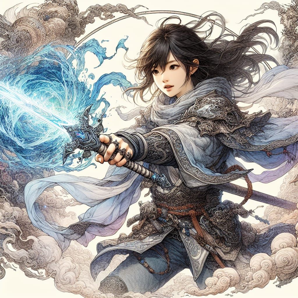 Medieval Fantasy Warrior Wields Elemental Sword in Anime-Ins...