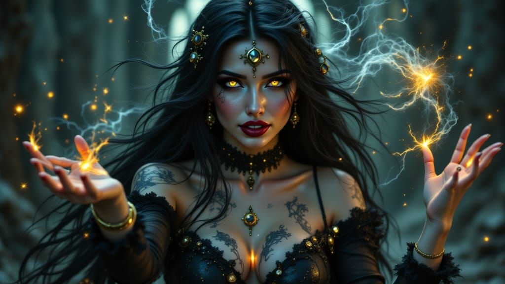 Gothic Sorceress Portrait With Arcane Power