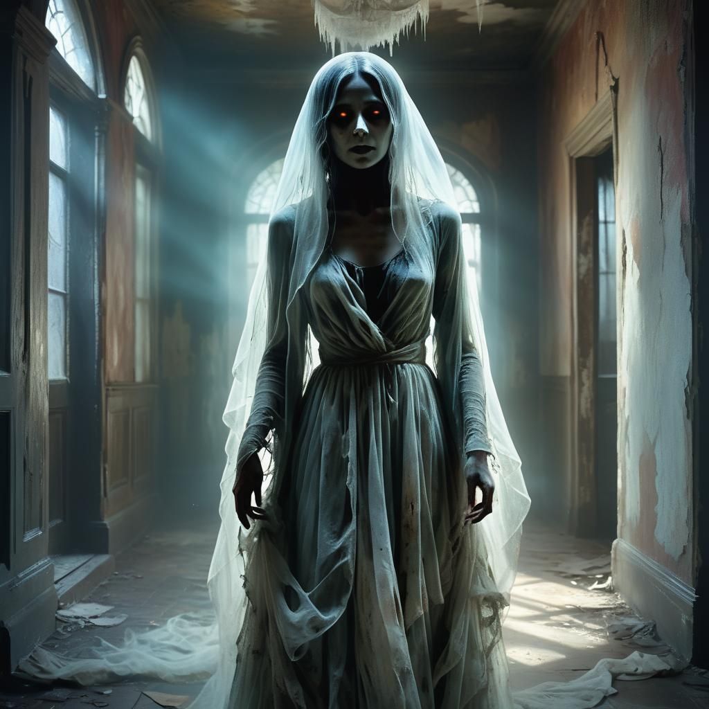 Ethereal Ghostly Spirit in Gothic Haunted House
