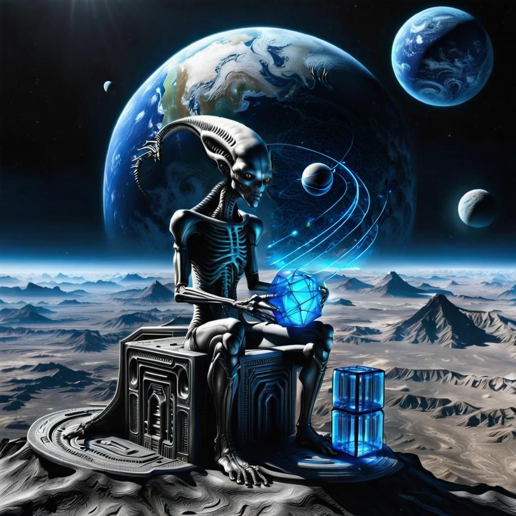 Fluorescent Blue Lines Connect Distant Planets