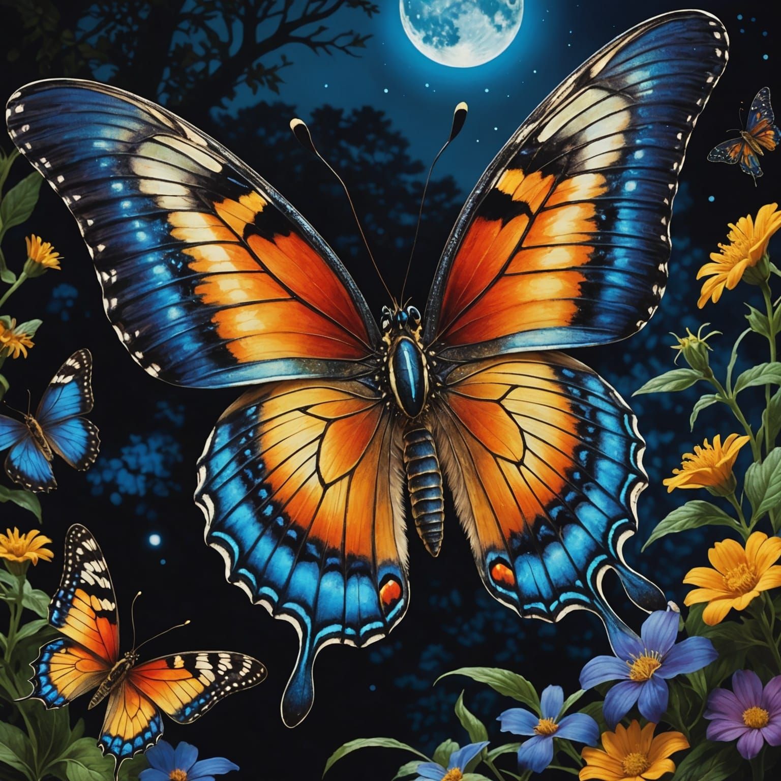 Fantasy Butterfly with Nighttime Scene Wings
