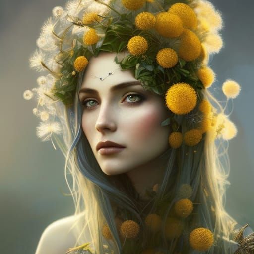 Dandelion Elf Portrait in Hyperdetailed Digital Art