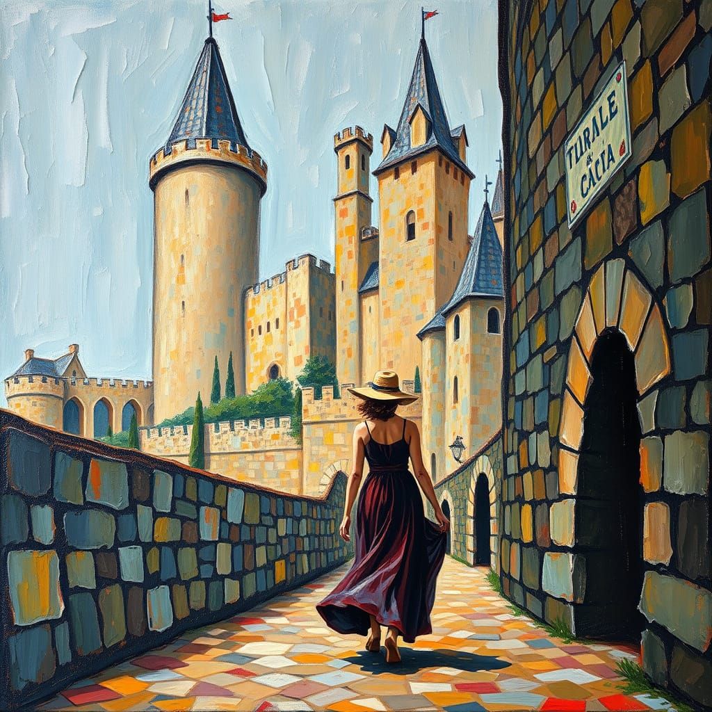 Woman in Medieval Castle: Impasto Acrylic Painting