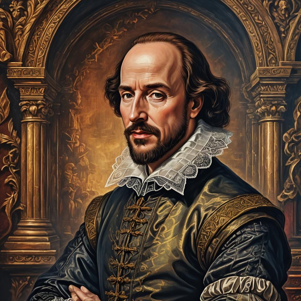 Young William Shakespeare Portrait in Renaissance Library