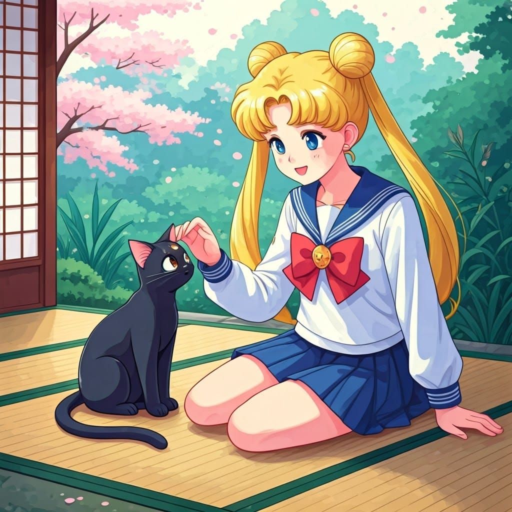 Cheerful Schoolgirl Enjoys Secret Moment in Japanese Garden