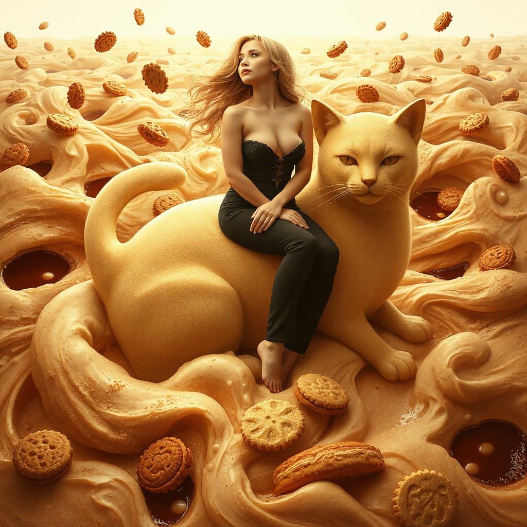 Woman on Coffee Cat in Frothy Sea of Cappuccino