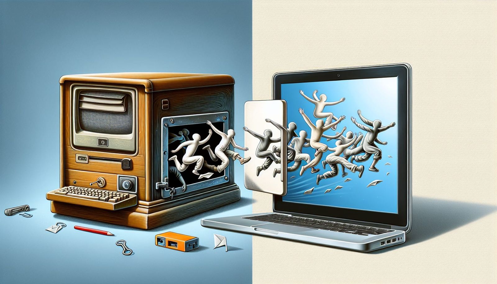 Whimsical Leap Day Cartoon Poster of Technology Transition