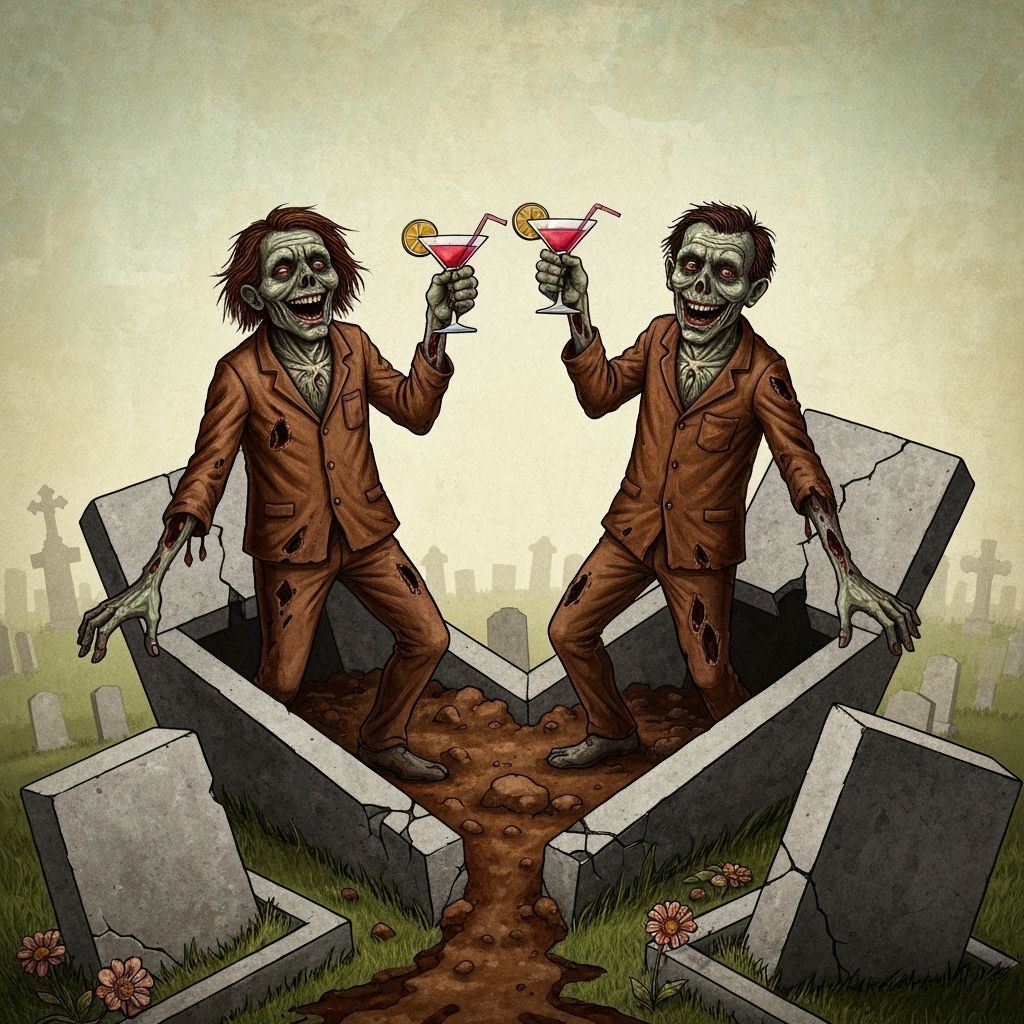 Happy Decomposing Zombies Celebrate with Cocktails