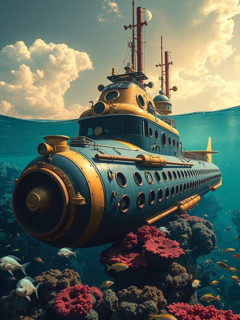 Dieselpunk U-Boat in Turquoise Waters