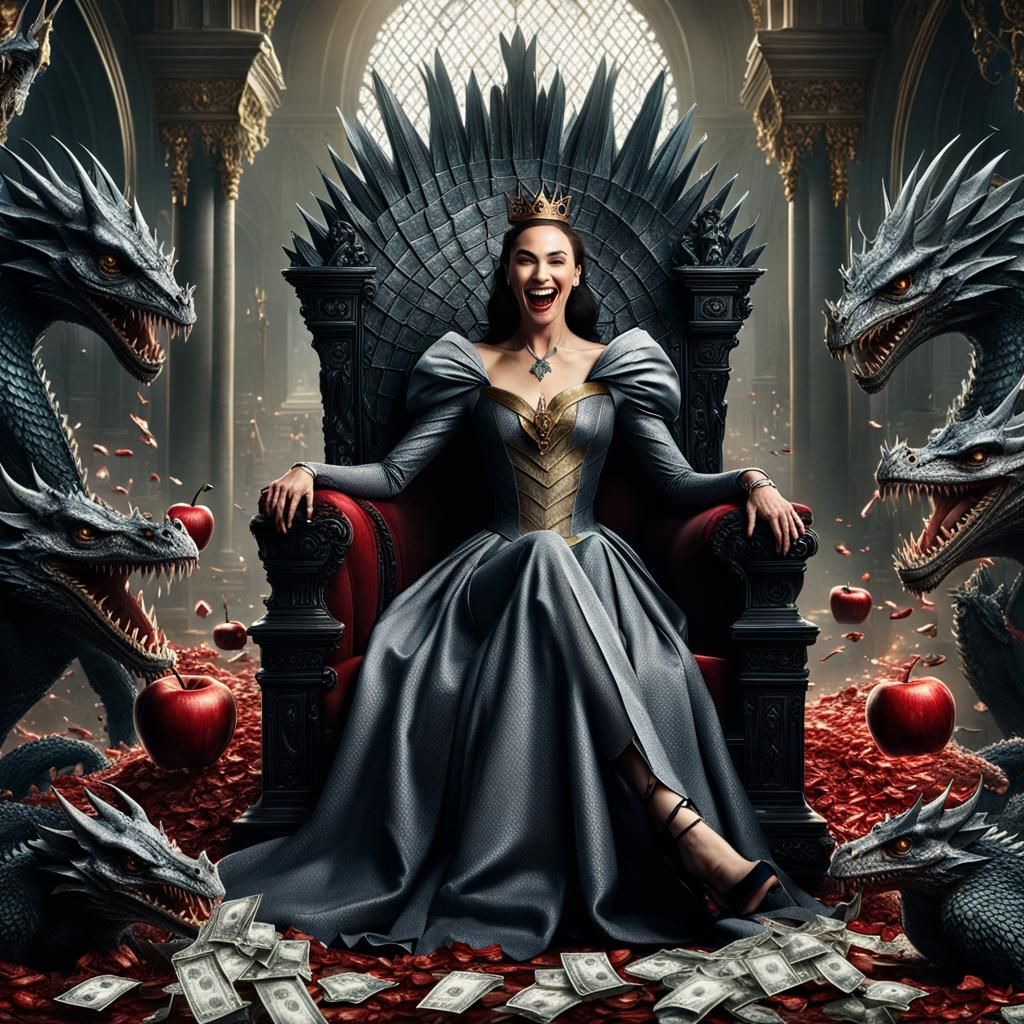 Evil Queen with Dragons on Throne: Digital Matte Painting