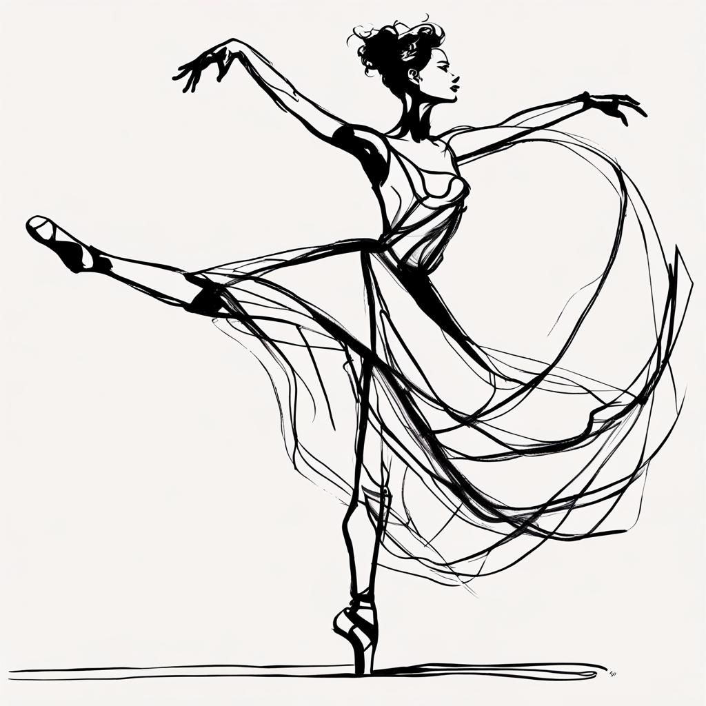 Elegant Female Dancer in Expressionist Line Art