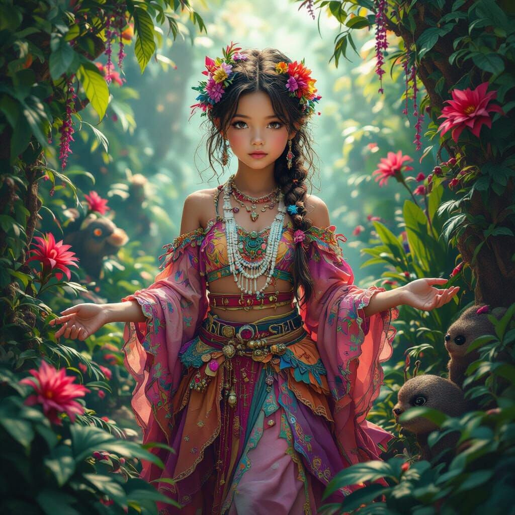 Cute Girl in Dreamlike Fantasy Landscape