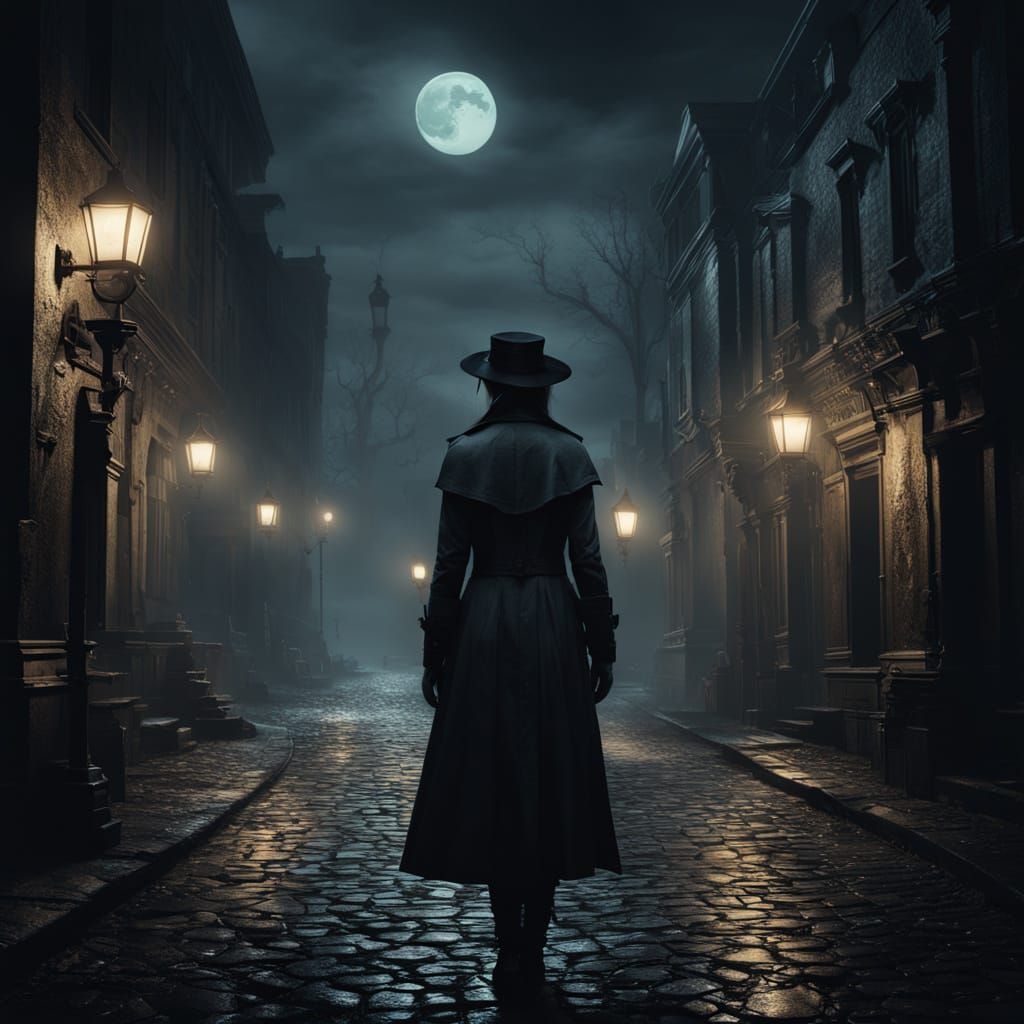 Gothic Detective in Foggy Victorian Street