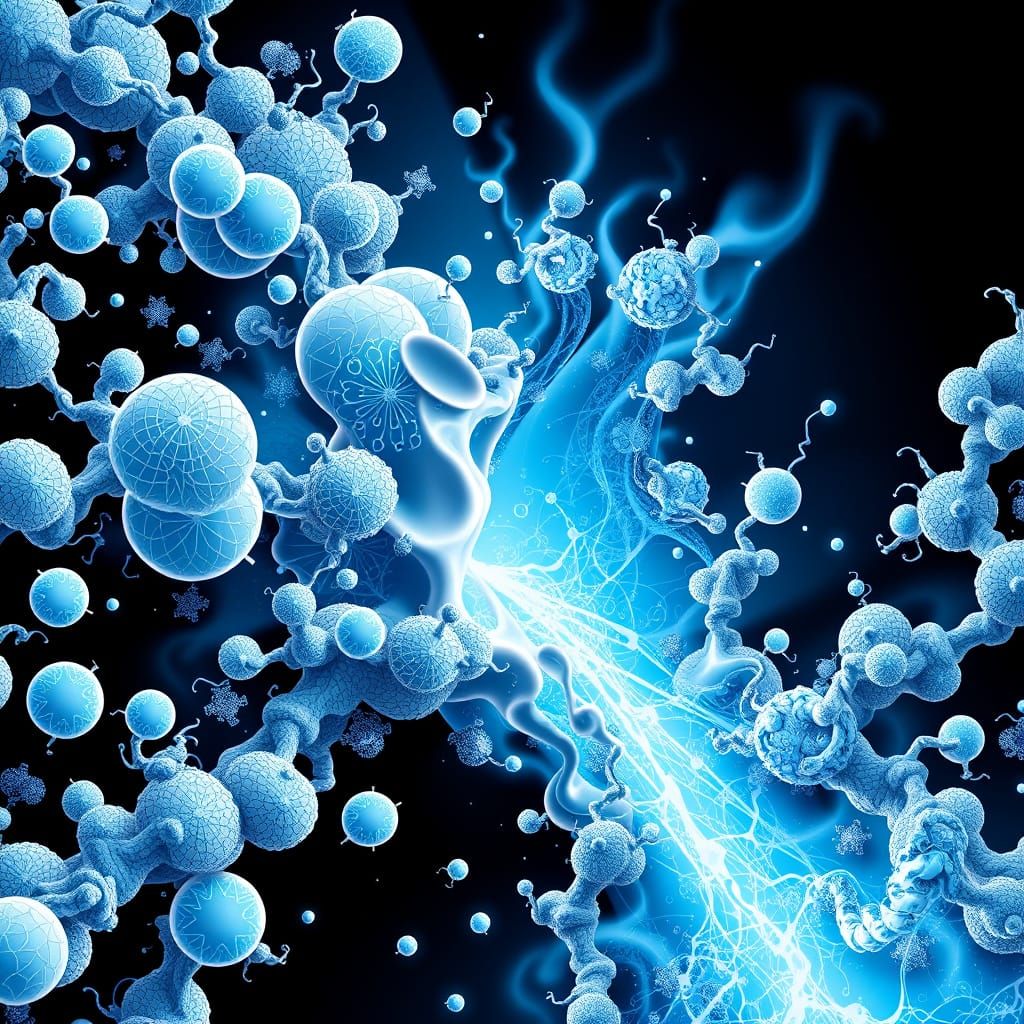 Vibrant Sky Blue Proteins in Abstract Fractal Style