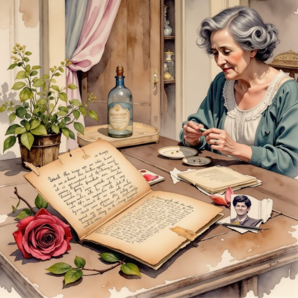 Nostalgic Watercolor of Love Letter and Memories