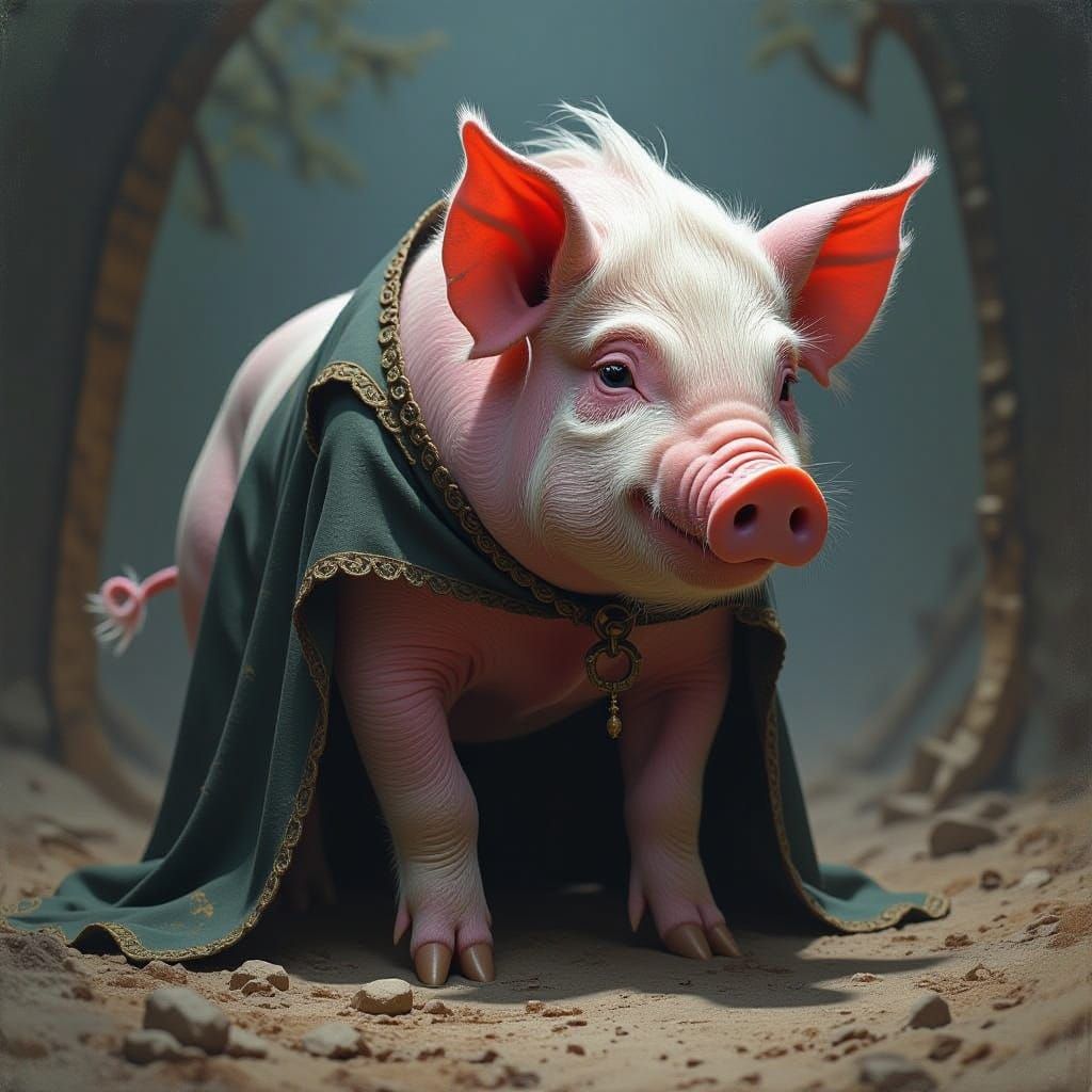 Gothic Pig Creature in Dramatic Chiaroscuro Style