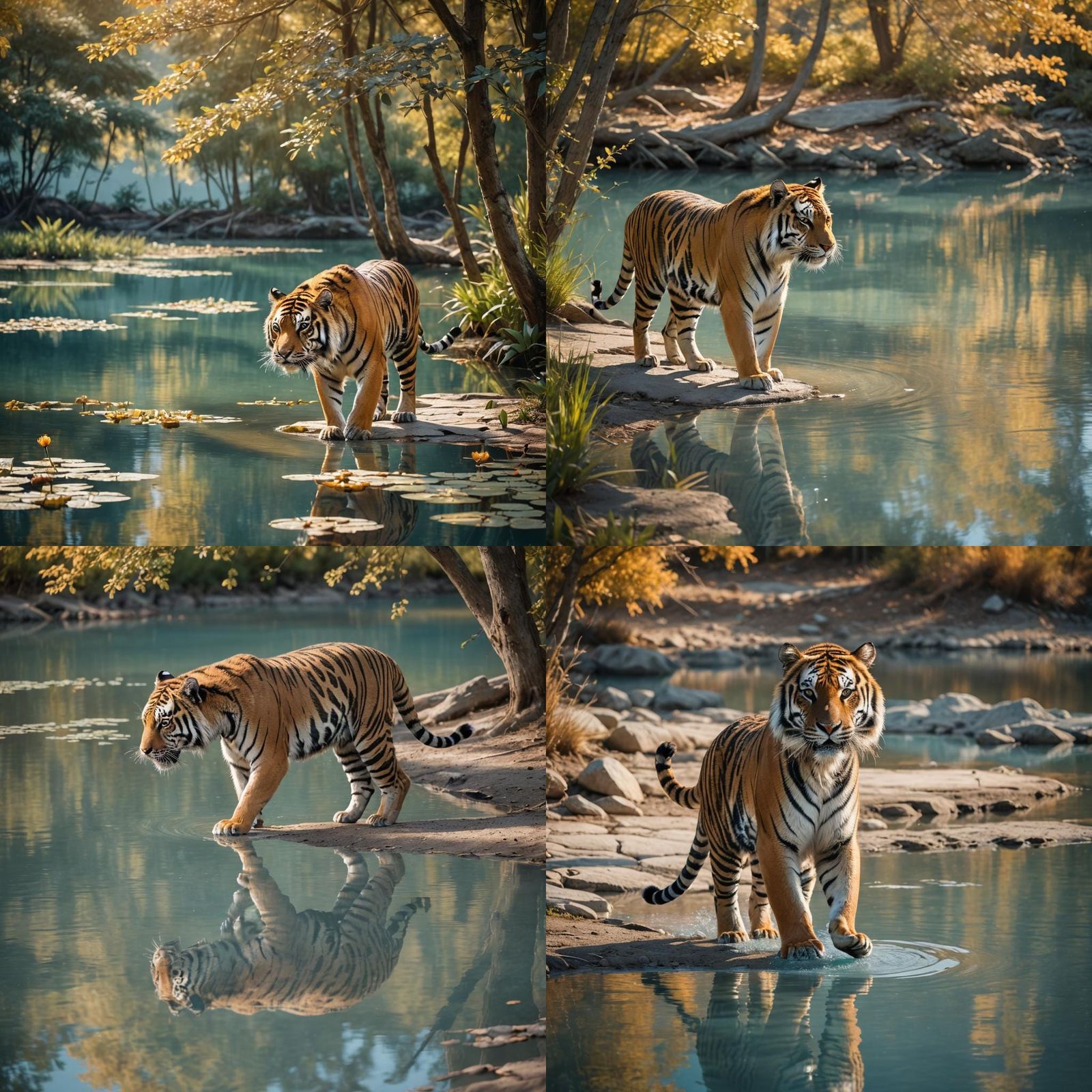 Tiger by Light Blue Lake: Professional Photography