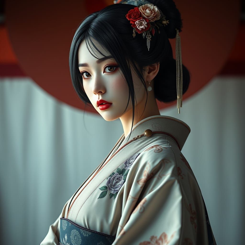 Elegant Japanese Princess Portrait in Ultrarealistic Style