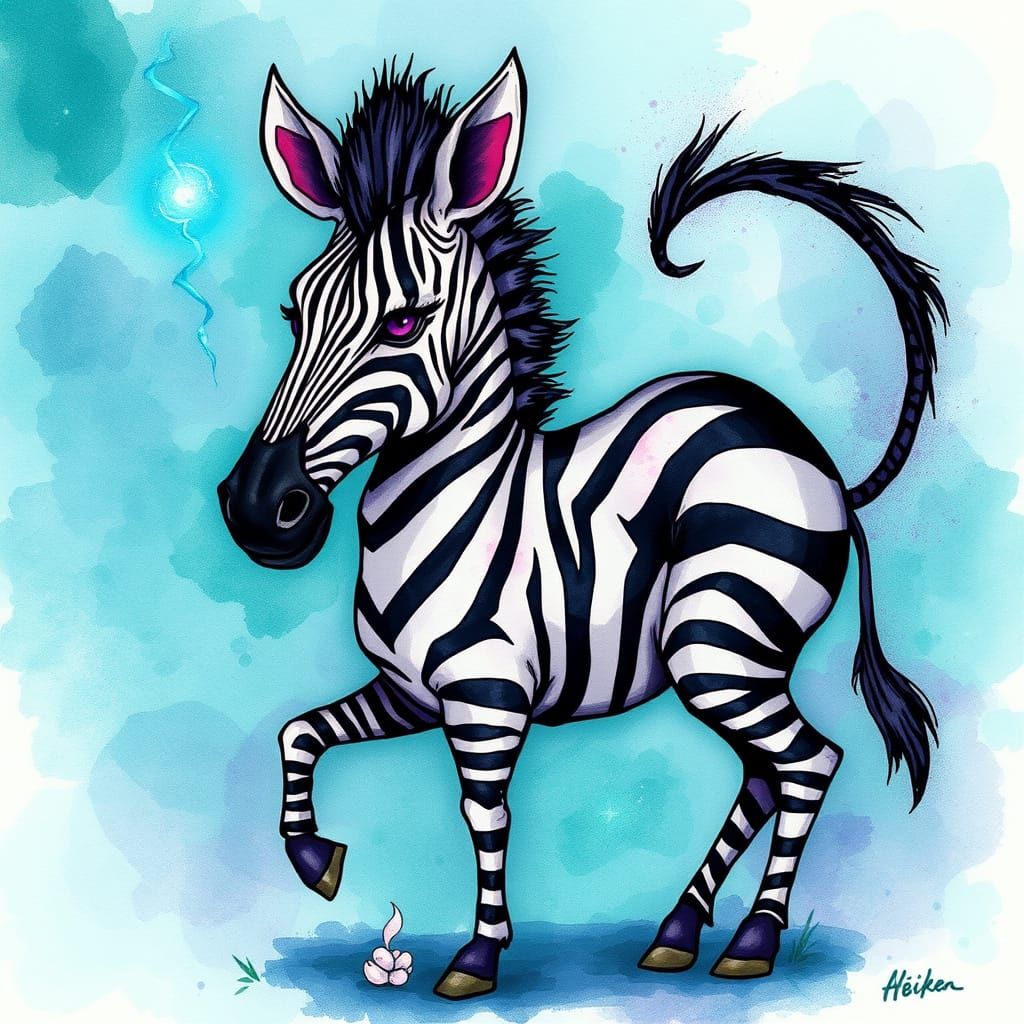 Mystical Eldritch Zebra in Dreamlike Watercolor