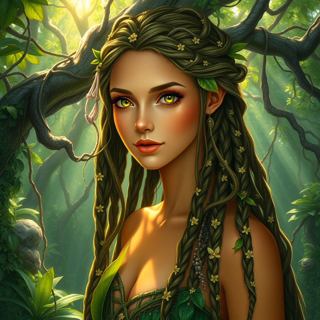 Emerald Rainforest Goddess in Earthy Mystical Realism