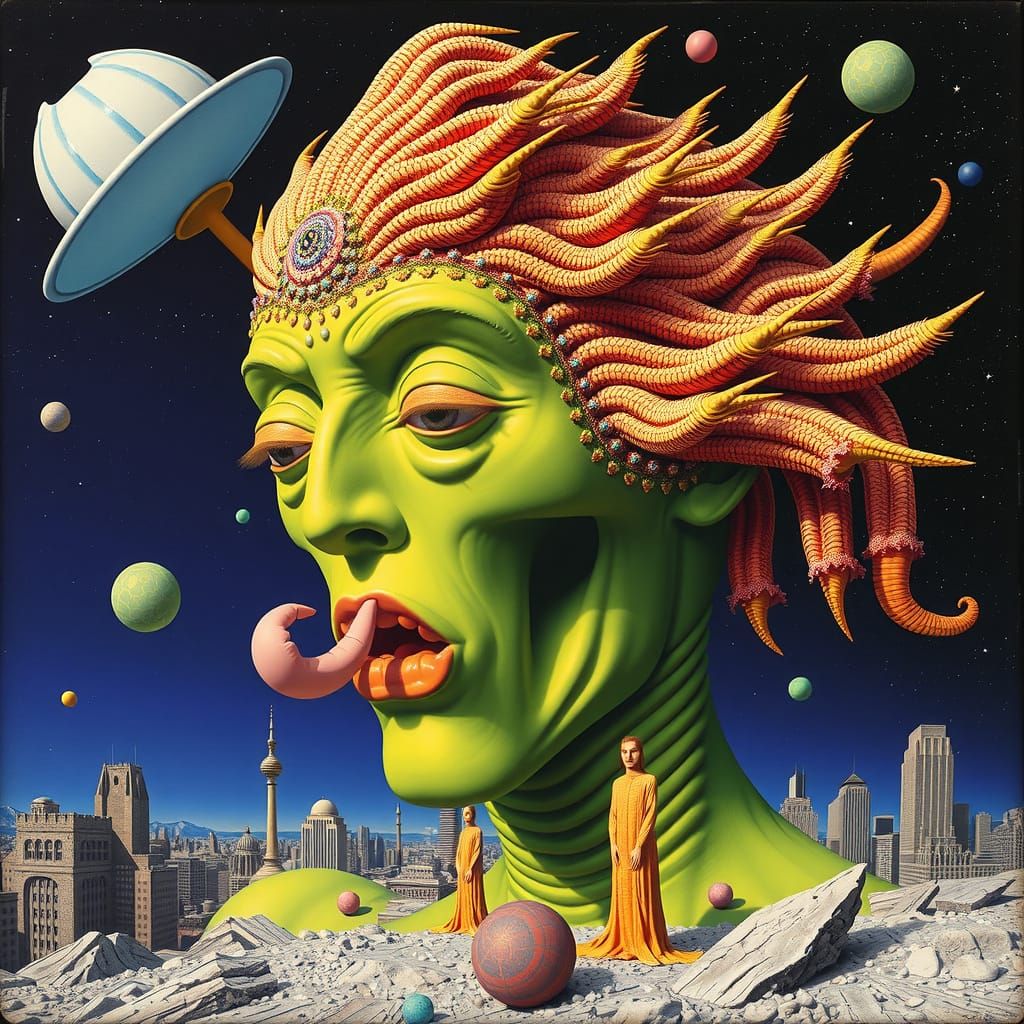 Vibrant Surrealistic Artwork with Psychedelic Patterns and G...