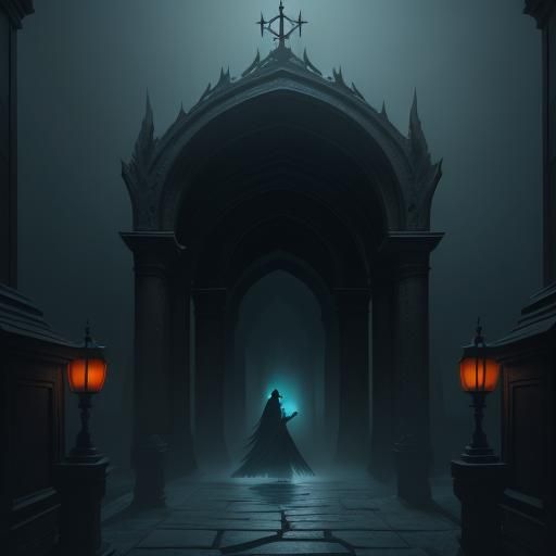 Creepy Ghost in Infinite Hallway, Inspired by Beksiński