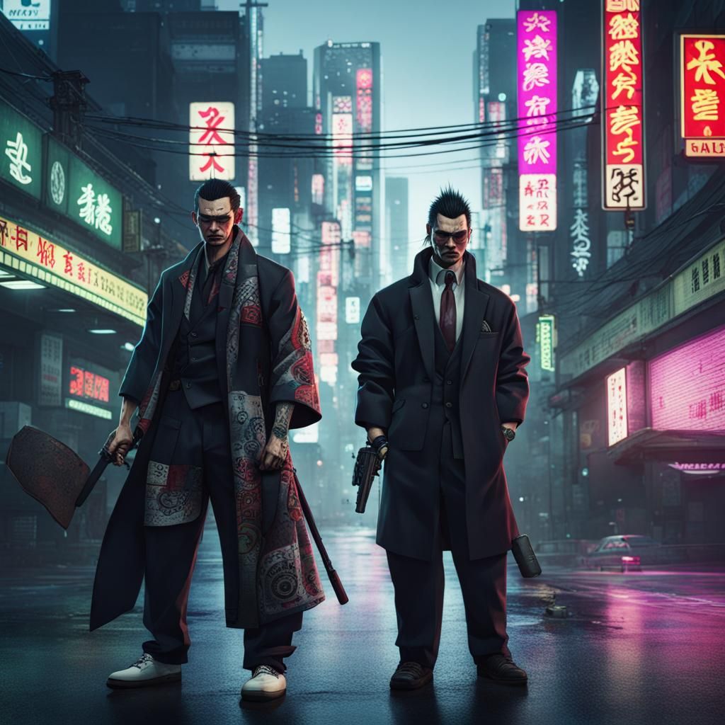 Cyberpunk Yakuza Portrait in Neon Style