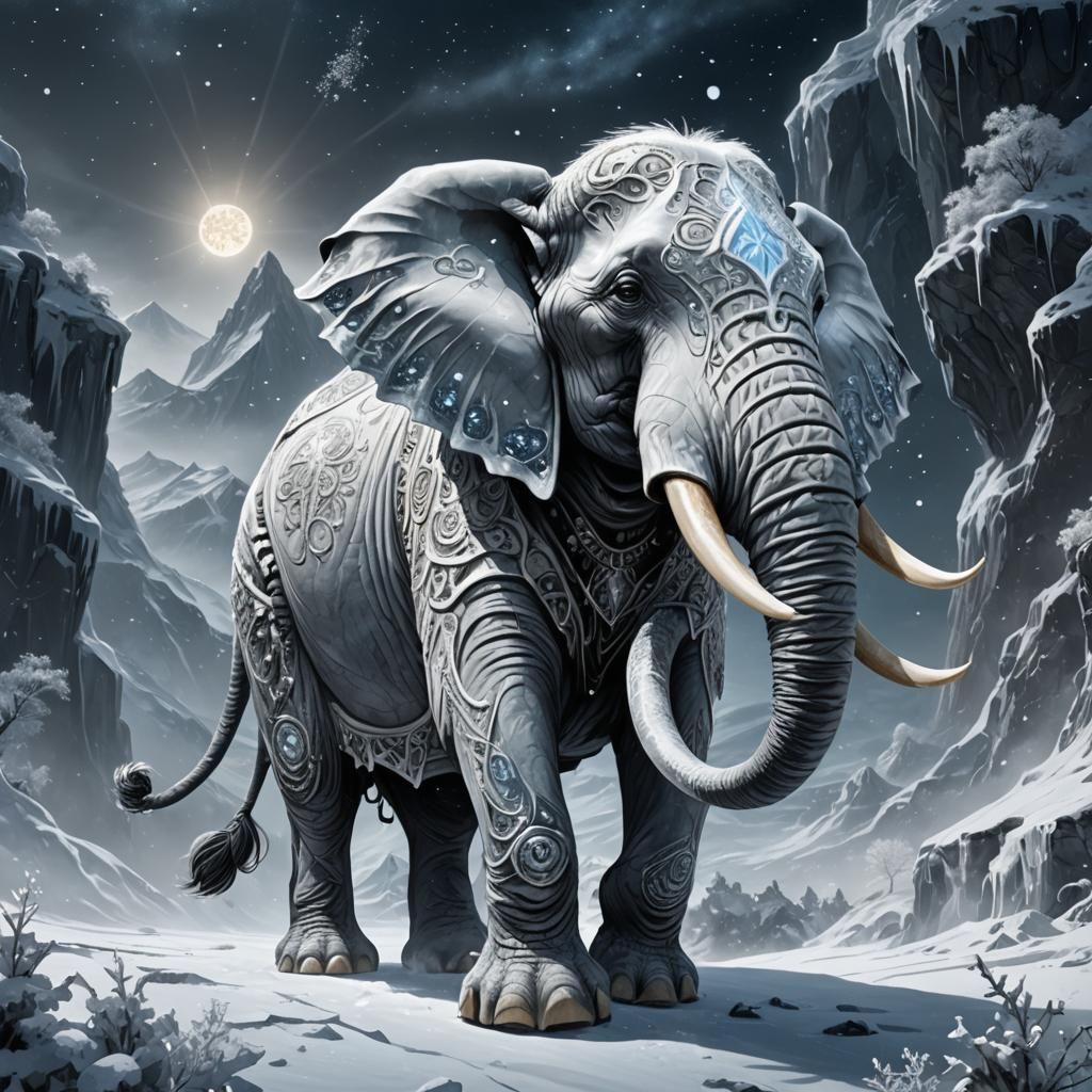 Icy Elephant in Dark Fantasy D&D Style