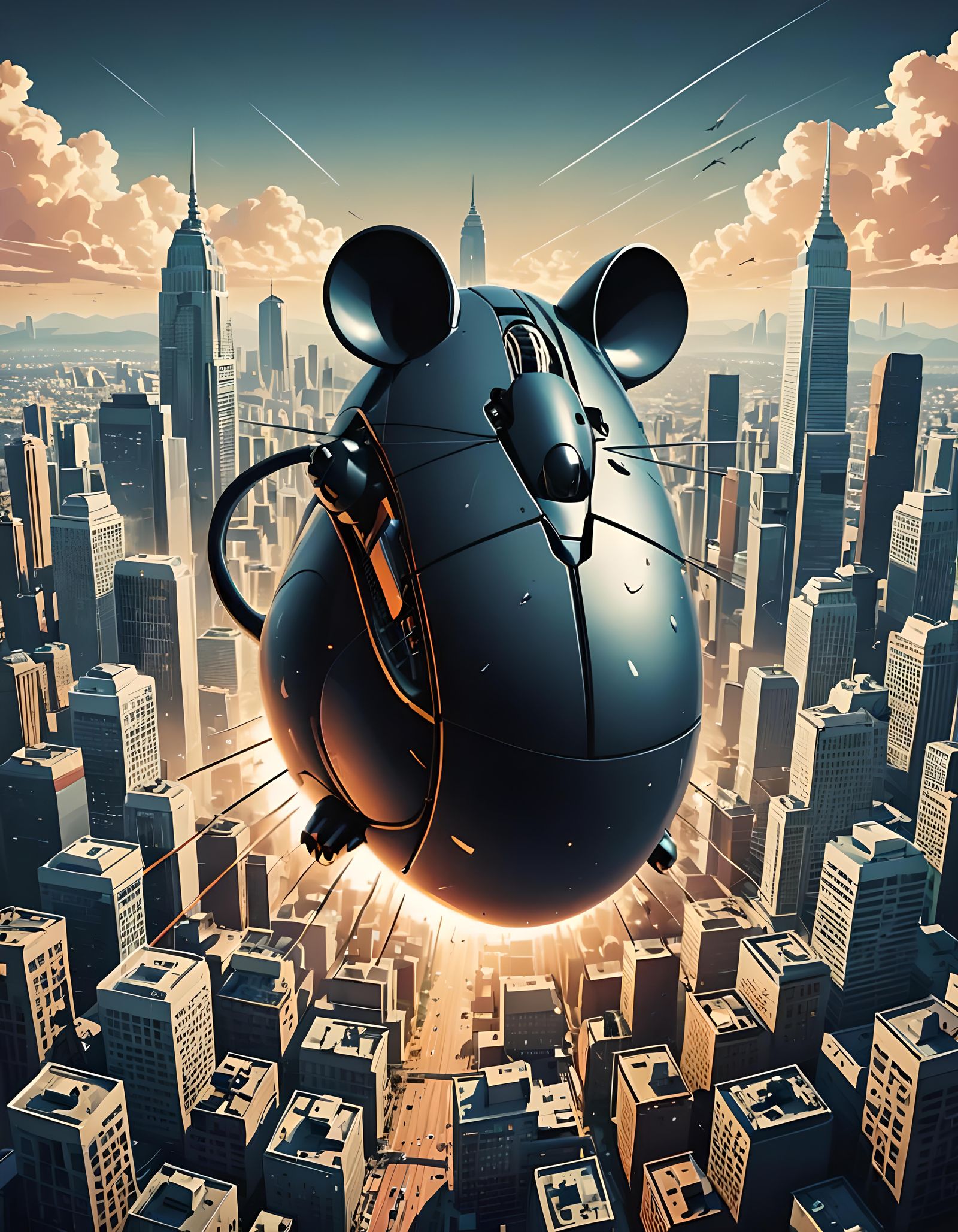 Giant Computer Mouse Attacks City: Abstract Illustration