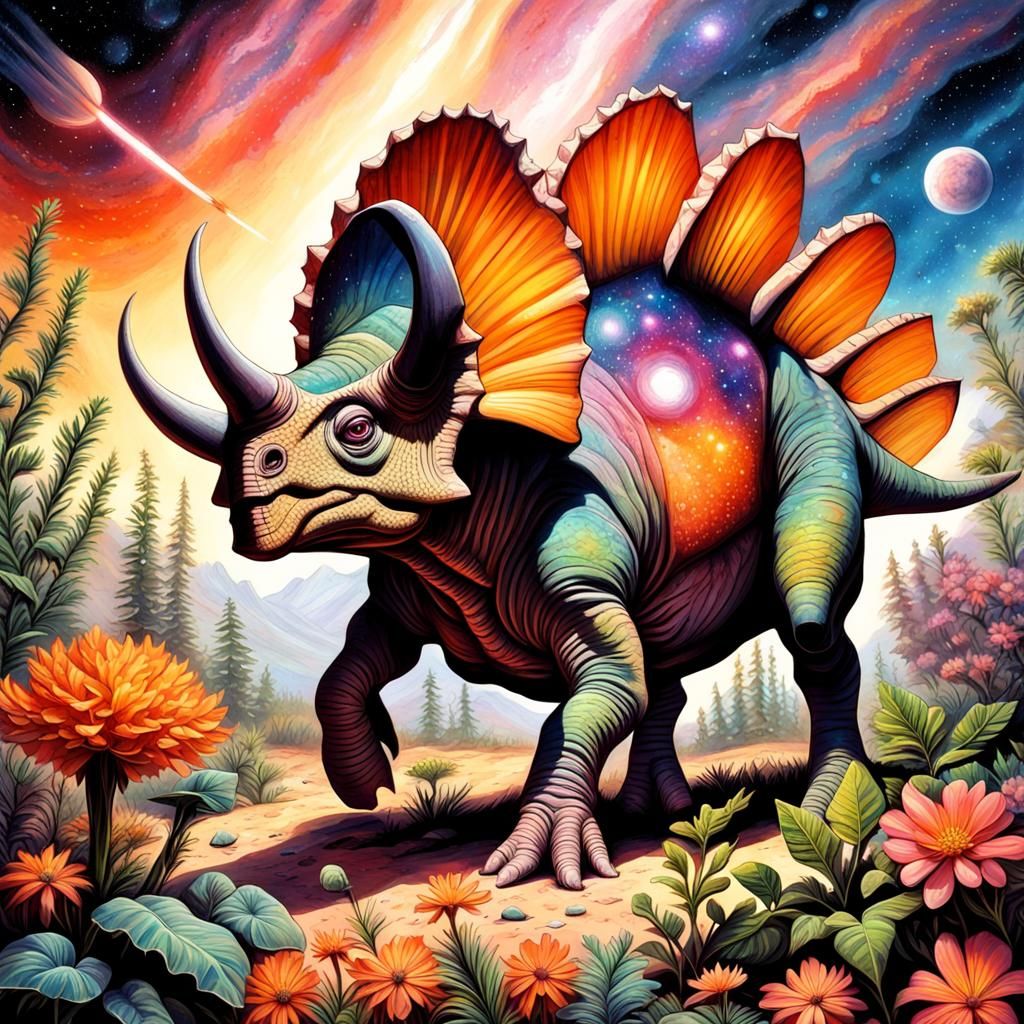 Triceratops in Surreal Alien Landscape