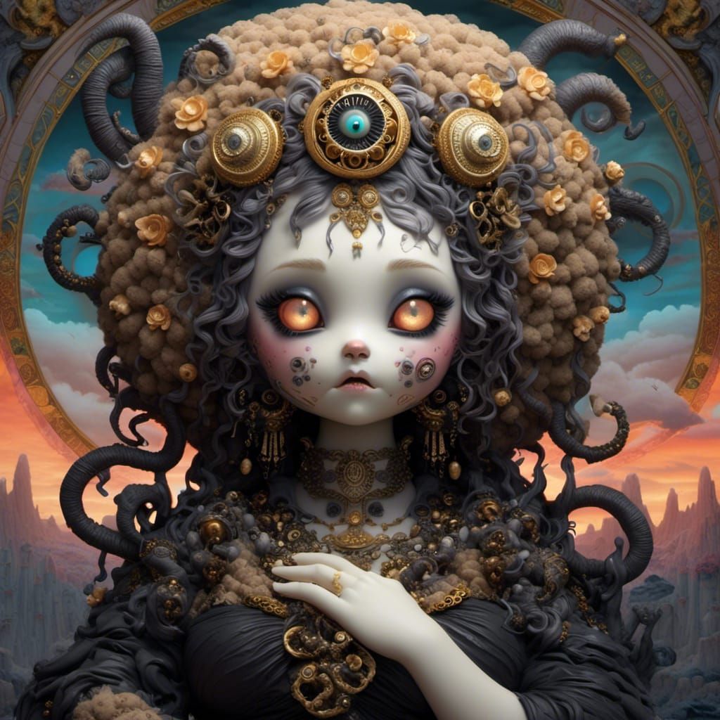 Madonna Medusa Sculpture Morphing into Teddy Bear