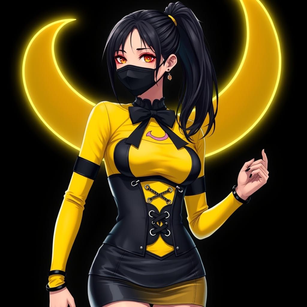 Futuristic Anime Woman in Black and Yellow