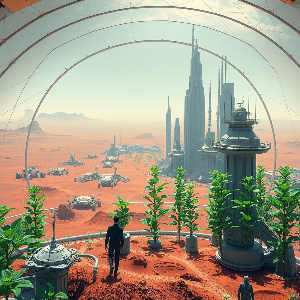 Futuristic Martian City Under Geodesic Dome