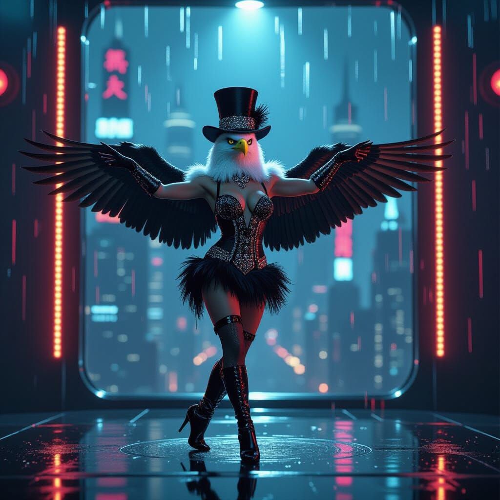 Cyberpunk Eagle Showgirl Performance