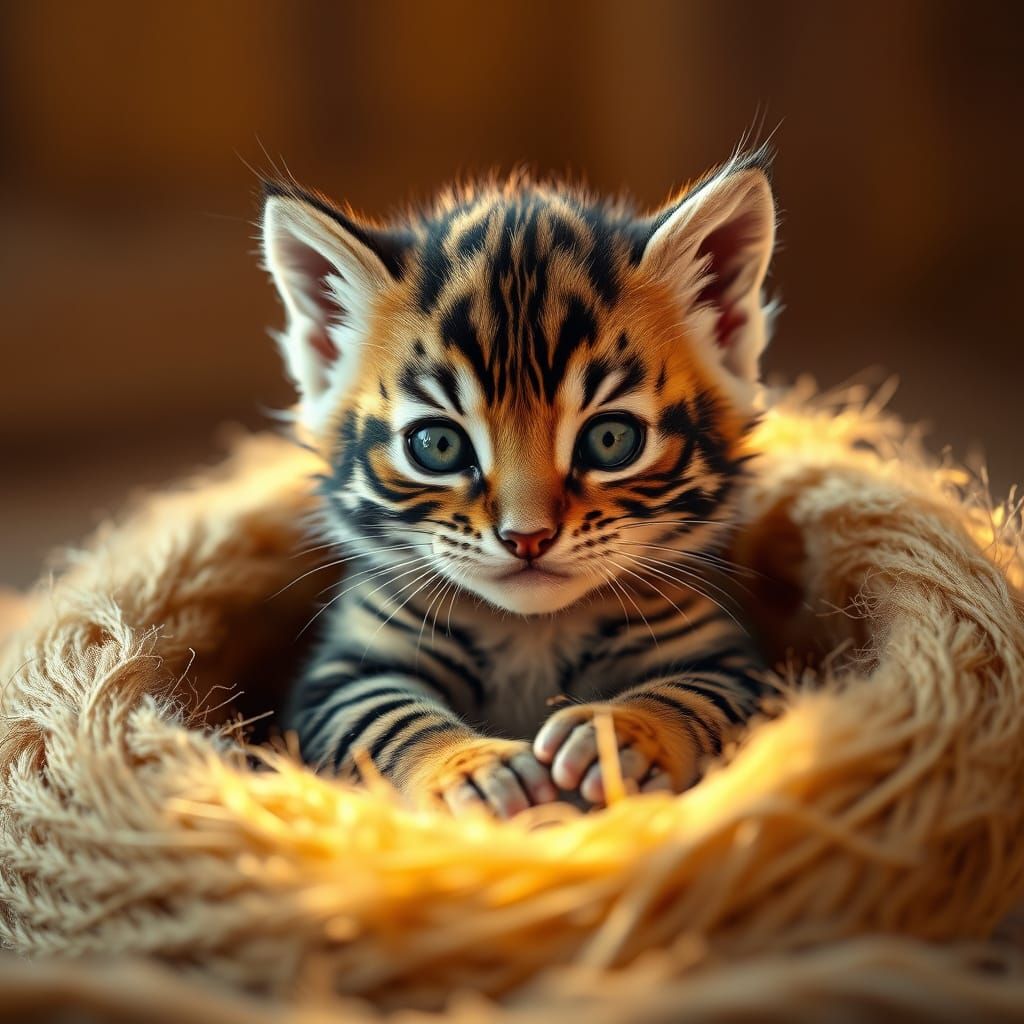 Adorable Tiger Kitten in Cozy 3D Render
