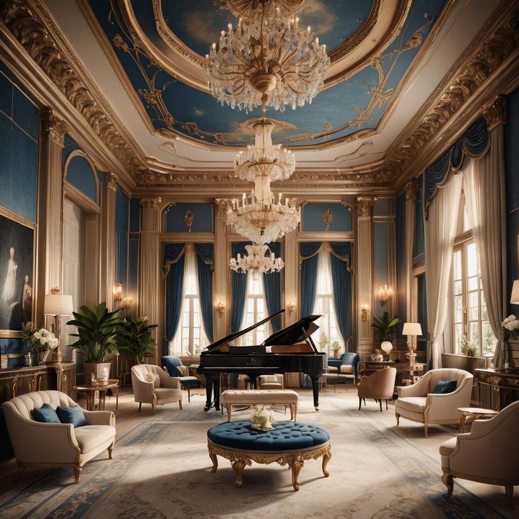 Luxurious Art Deco Room with Grand Piano