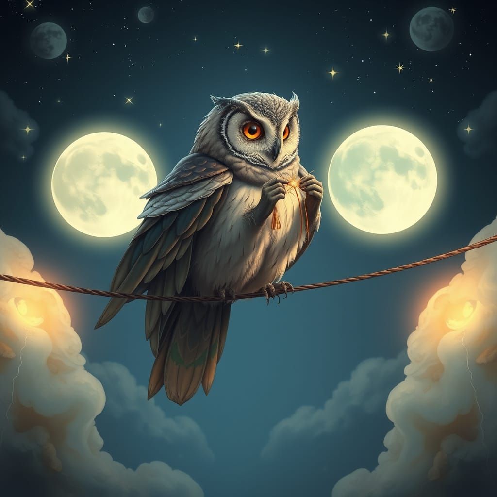 Moonlit Owl Weaving Dreams in Ethereal Style